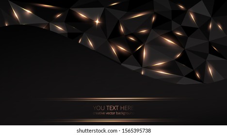 Low poly black dark-grey abstract luxury, polygonal elegant shapes background triangles mosaic, for web and print, dark crystals backdrop with neon  lights.