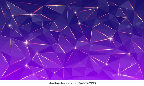 Low poly black dark-grey abstract luxury, polygonal elegant shapes background triangles mosaic, for web and print, dark crystals backdrop with neon  lights.