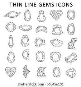 Low poly black thin line template fancy gem cut icons set isolated on white background, vector illustration