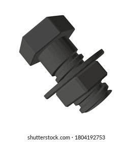 Low poly black threaded bolt. 3D. Vector illustration