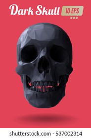 Low poly black vector skull front view with bright colorful background