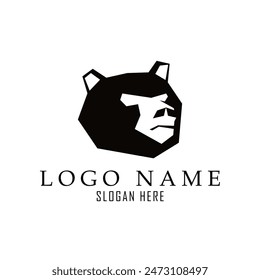 low poly black and white bear logo suitable for brave, minimalist and company