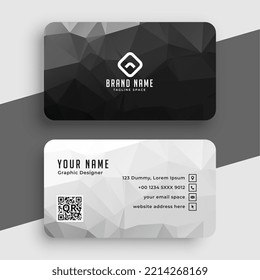 Low poly black and white business card template vector