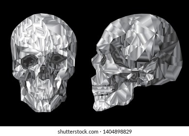 Low poly black and white crystal geometric skull. Vector