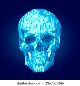 Low poly blue crystal geometric skull. Vector