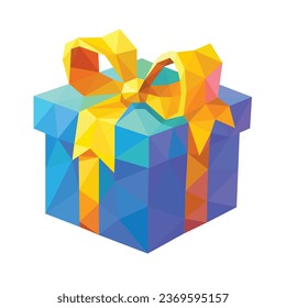 Low poly blue gift box on white background