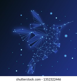 Low poly Blue Hummingbird with dark blue background,animal geometric.
