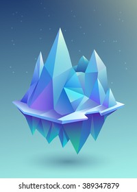 Low poly blue mountains on the island of vector illustration