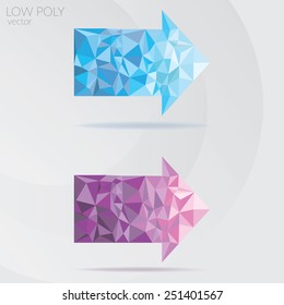 Low poly blue and purple arrows, vector illustration. Abstract web design.