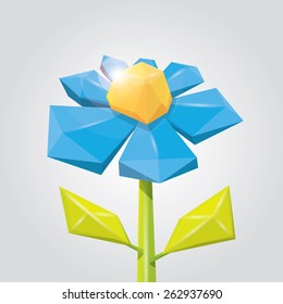 low poly blue spring flower. flower background. flower logo design element