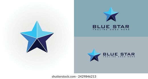 La estrella azul poli bajo se hace con triángulos en múltiples colores azules y se presenta con múltiples colores de fondo blanco y gris. El logotipo es adecuado para la inspiración del diseño del logotipo de Negocios y Finanzas