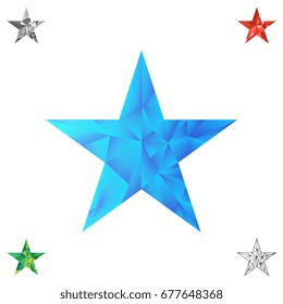 Low poly blue star make with triangles. Flickering polygonal star vector background