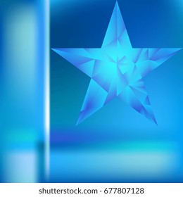 Low poly blue star make with triangles. Flickering polygonal star vector background