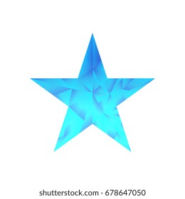 Low poly blue star make with triangles. Flickering polygonal star vector background