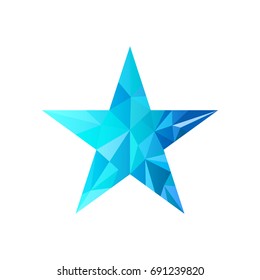 Low Poly Blue Star Make With Triangles. Flickering Polygonal Star Vector Background