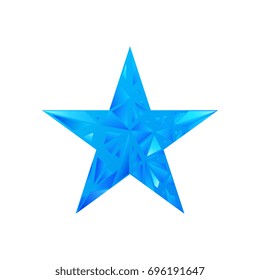 Low poly blue star make with triangles. Flickering polygonal star vector background