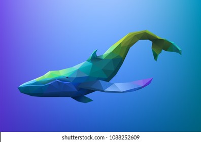 Low poly blue whale, eps10 vector