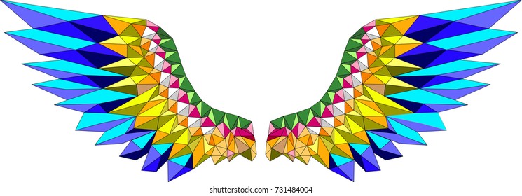 Low Poly blue yellow green red wings vector
