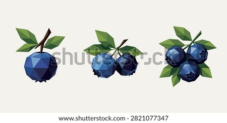 Low Poly Blueberry Collection Vector Set – Single, Pair and Cluster Geometric Polygon Berry Illustration