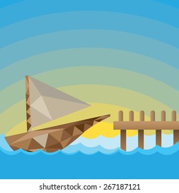 Low poly boat harbour background 
