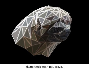 Low poly bold framed art of of a sloth head in high details. Vector animal triangle geometric illustration. Abstract polygonal art. With black color background.
