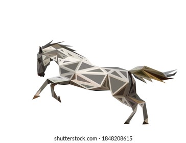 Low poly bold framed art of a horse in high details. Vector animal triangle geometric illustration. Abstract polygonal art. With white color background.