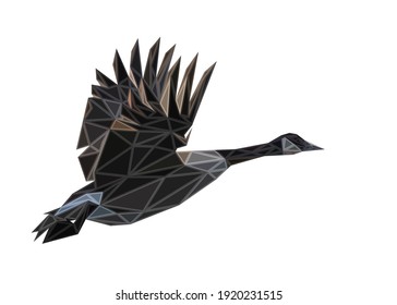 Low poly bold framed art of a flying goose in high details. Vector animal triangle geometric illustration. Abstract polygonal art. With white color background.