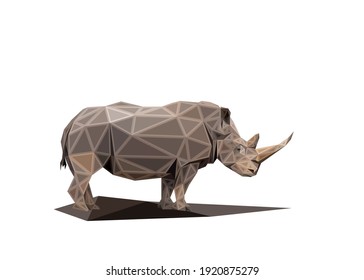 Low poly bold framed art of a rhino in high details. Vector animal triangle geometric illustration. Abstract polygonal art. With white color background.