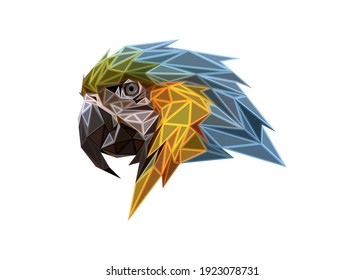 Bajo polo audaz enmarcado el arte de un macao azul en altos detalles. Ilustración geométrica del triángulo de los animales vectores. Resumen de arte poligonal. Con fondo de color blanco.