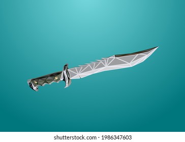 Low poly bold framed art of a knife in high details. Vector object triangle geometric illustration. Abstract polygonal art. With blue color background.