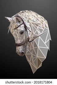 Low poly bold framed art of a horse head in high details. Vector animal triangle geometric illustration. Abstract polygonal art. With black color background.