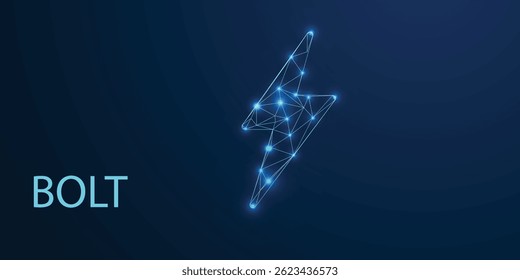 Icono de perno de poli bajo: símbolo de relámpago geométrico en estilo de polígono 3D para conceptos de energía y potencia