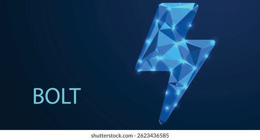 Icono de perno de poli bajo: símbolo de relámpago geométrico en estilo de polígono 3D para conceptos de energía y potencia