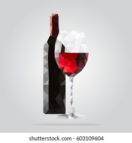Low poly bottle of red wine icon. Triangle red wine
