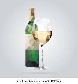 Low poly bottle of white wine icon. Triangle white wine