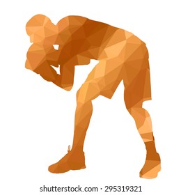 Low poly boxing man on white background.