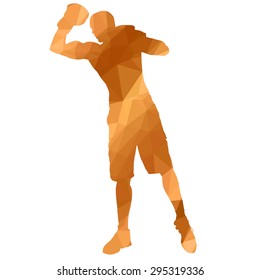 Low poly boxing man on white background.