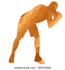 Low poly boxing man on white background.