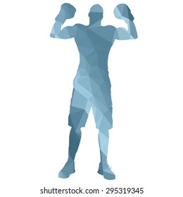 Low poly boxing man on white background.