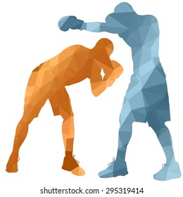 Low poly boxing man on white background.