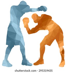 Low poly boxing man on white background.