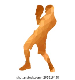 Low poly boxing man on white background.