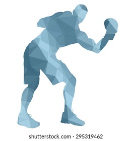 Low poly boxing man on white background.