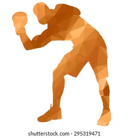 Low poly boxing man on white background.