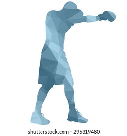 Low poly boxing man on white background.