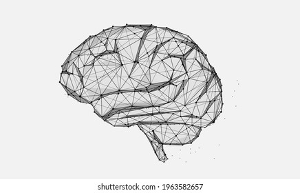 Low Poly Brain Or Artificial Intelligence Concept. Symbol Of Wisdom Point. Abstract Mash Line And Point On White Background. Vector Polygonal Illustration.