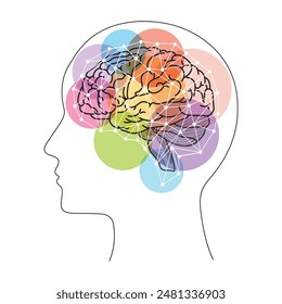 Low poly brain or artificial intelligence concept, smart dot symbol. Fluorescent particle lines of the digital nerve Human head with brain silhouette icon