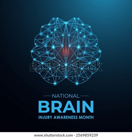 Low poly brain injury awareness month concept. Abstract modern 3d vector. Banner poster, flyer and dark blue background design template. Vector illustration. Eps 10.