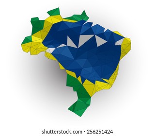 Low poly Brazil map on a waving flag