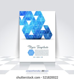 Low Poly Brochure, A4 Flyer Document and Vector Background. Corporate Leaflet, Textbook Cover Design. Image Add Feature Print Ready Business Pamphlet or Polygonal Booklet Template